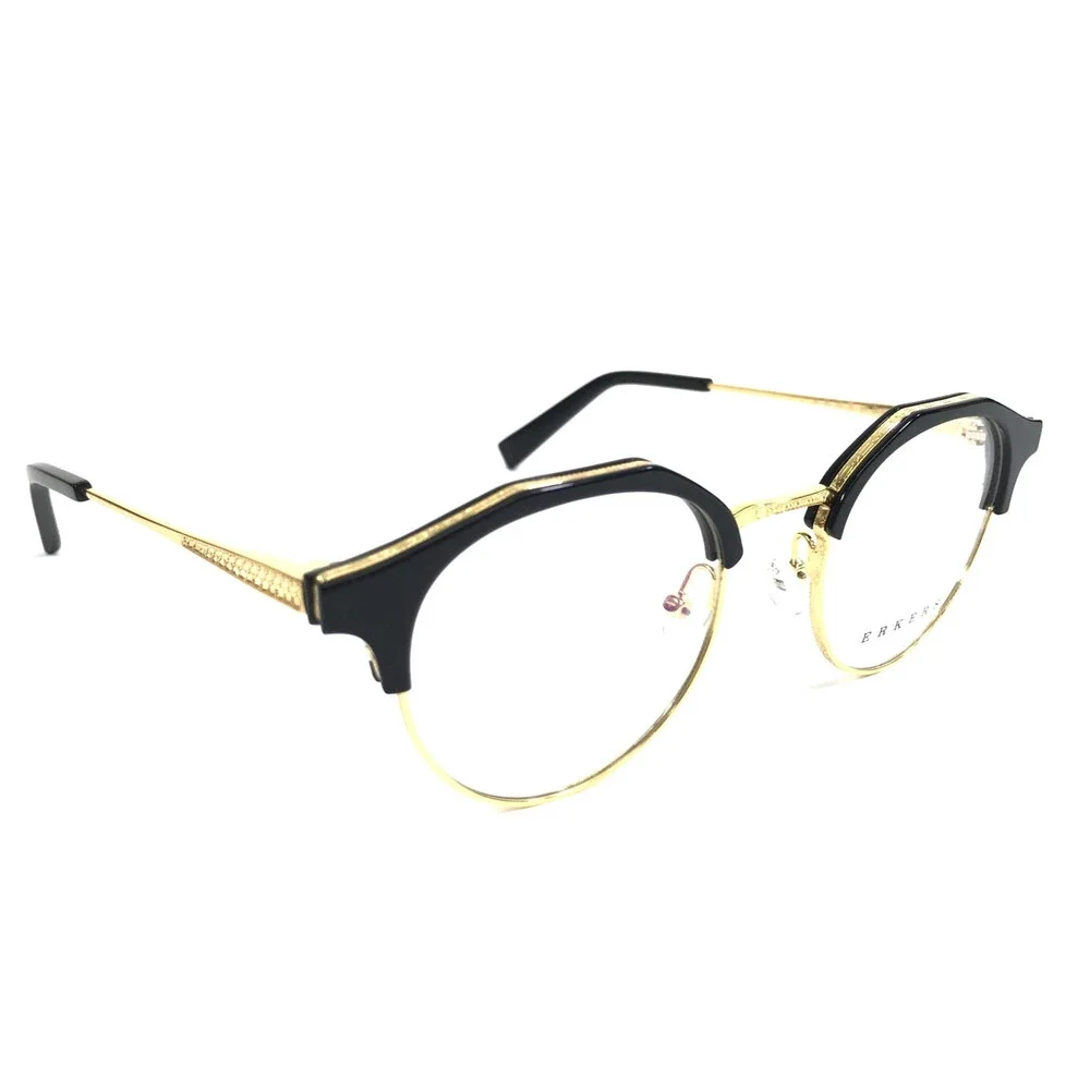 Erkers Eyeglasses Frames MAPLEWOOD BLACK Gold Round Full Rim 46-21-142